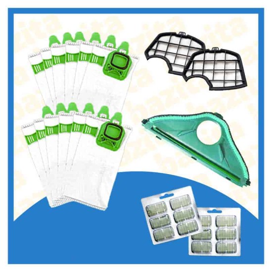 Kit Offerta Sacchetti Folletto VK140 12 sacchetti profumatori 2 filtri motore piastra setole Kit Risparmio Folletto VK 140