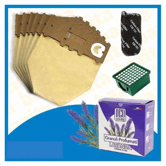 Kit Offerta Sacchetti Folletto VK130 VK131 6 sacchetti carboni filtro Granuli Lavanda Kit risparmio per Folletto VK130 - 131
