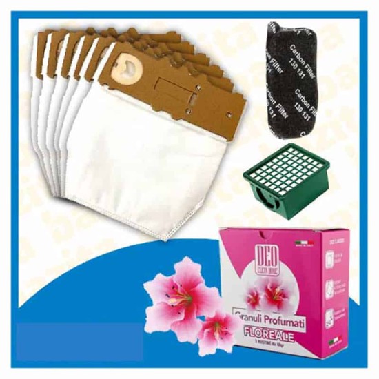 Kit Offerta Sacchetti Microfibra Folletto VK130 VK131 6 sacchetti carboni filtro Granuli Floreale Kit risparmio per Folletto VK130 - 131