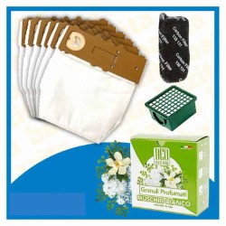 Kit Offerta Sacchetti Microfibra  Folletto VK130 VK131 6 sacchetti carboni filtro Granuli Muschio Bianco