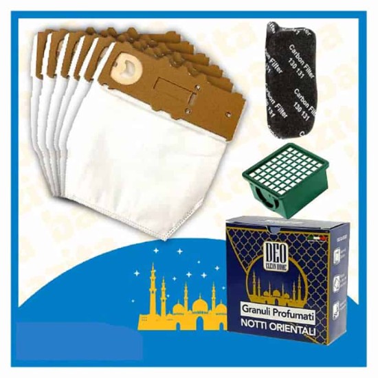 Kit Offerta Sacchetti Microfibra Folletto VK130 VK131 6 sacchetti carboni filtro Granuli Notti Orientali Kit risparmio per Folletto VK130 - 131