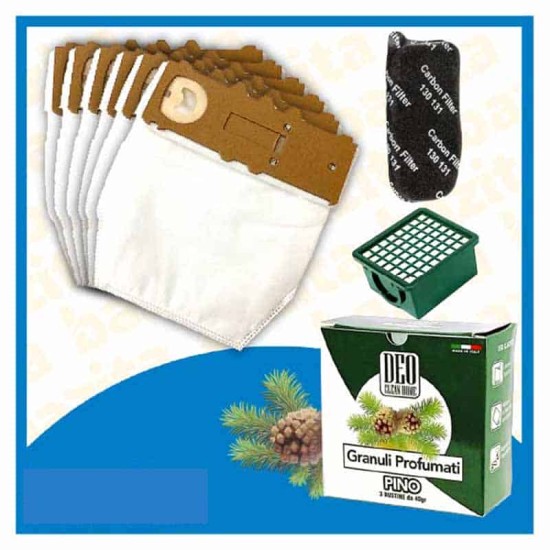 Kit Offerta Sacchetti Microfibra Folletto VK130 VK131 6 sacchetti carboni filtro Granuli Pino Kit risparmio per Folletto VK130 - 131