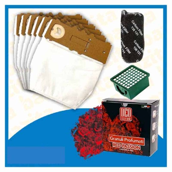 Kit Offerta Sacchetti Microfibra Folletto VK130 VK131 6 sacchetti carboni filtro Granuli Red Passion Kit risparmio per Folletto VK130 - 131