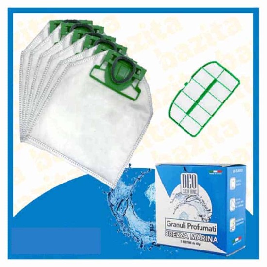 Kit Offerta Sacchetti Folletto VK200 VK220s 6 sacchetti filtro griglia Granuli Brezza Marina Kit risparmio per Folletto VK130 - 131