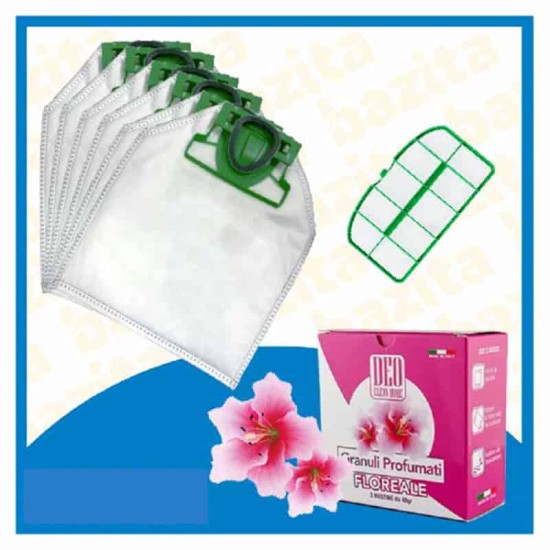 Kit Offerta Sacchetti Folletto VK200 VK220s 6 sacchetti filtro griglia Granuli Floreale Kit Risparmio Folletto VK 200-220s