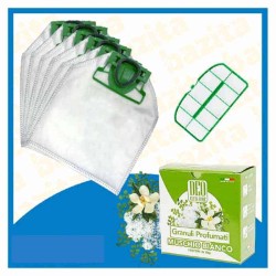 Kit Offerta Sacchetti Folletto VK200 VK220s 6 sacchetti filtro griglia Granuli Muschio Bianco