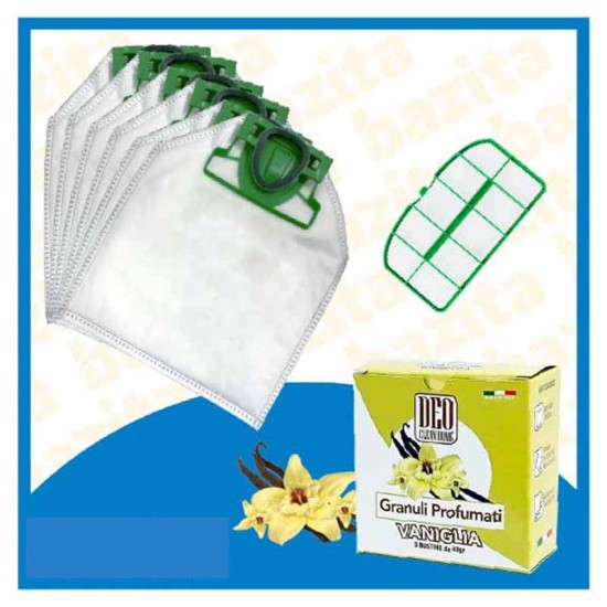 Kit Offerta Sacchetti Folletto VK200 VK220s 6 sacchetti filtro griglia Granuli Vaniglia Kit Risparmio Folletto VK 200-220s