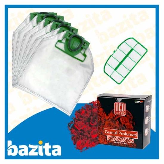 Kit Offerta Sacchetti Folletto VK200 VK220s 6 sacchetti filtro griglia Granuli Red Passion Kit Risparmio Folletto VK 200-220s