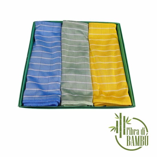 Panni in Fibra di Bambù - Lunga Durata, Senza Pelucchi, Resistenti alle Abrasioni - Confezione da 3 Pezzi Pulizia Professionale